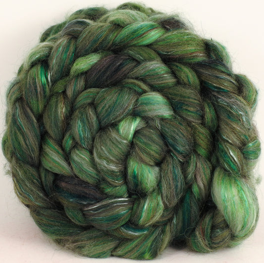 Batt in a Braid #31- Cilantro - (5.4 oz.) - Polwarth/ Mulberry Silk / Baby Alpaca / Rainbow Firestar/ Tencel( 40/25/15/10/10) - Inglenook Fibers