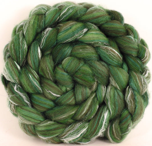 Batt in a Braid #32- Cilantro -(5.4 oz)  Manx Loaghtan/ Wht Bfl / Tussah Silk/ Flax( 30/30/30/10) - Inglenook Fibers