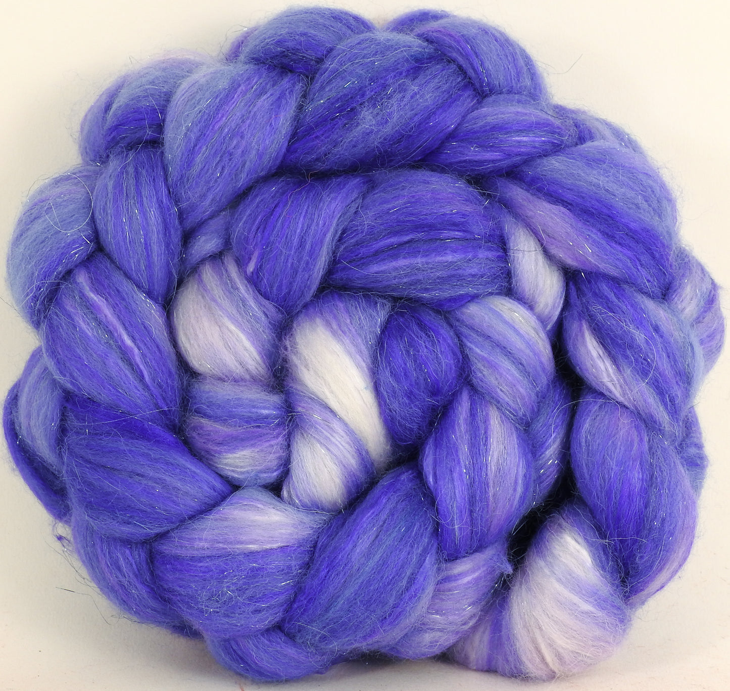 Batt in a Braid #41- Pale Cornflower -(4.4 oz.) Llama / Merino ( 18 mic.)/ Mulberry silk/ Stellina (40/30/25/5) - Inglenook Fibers