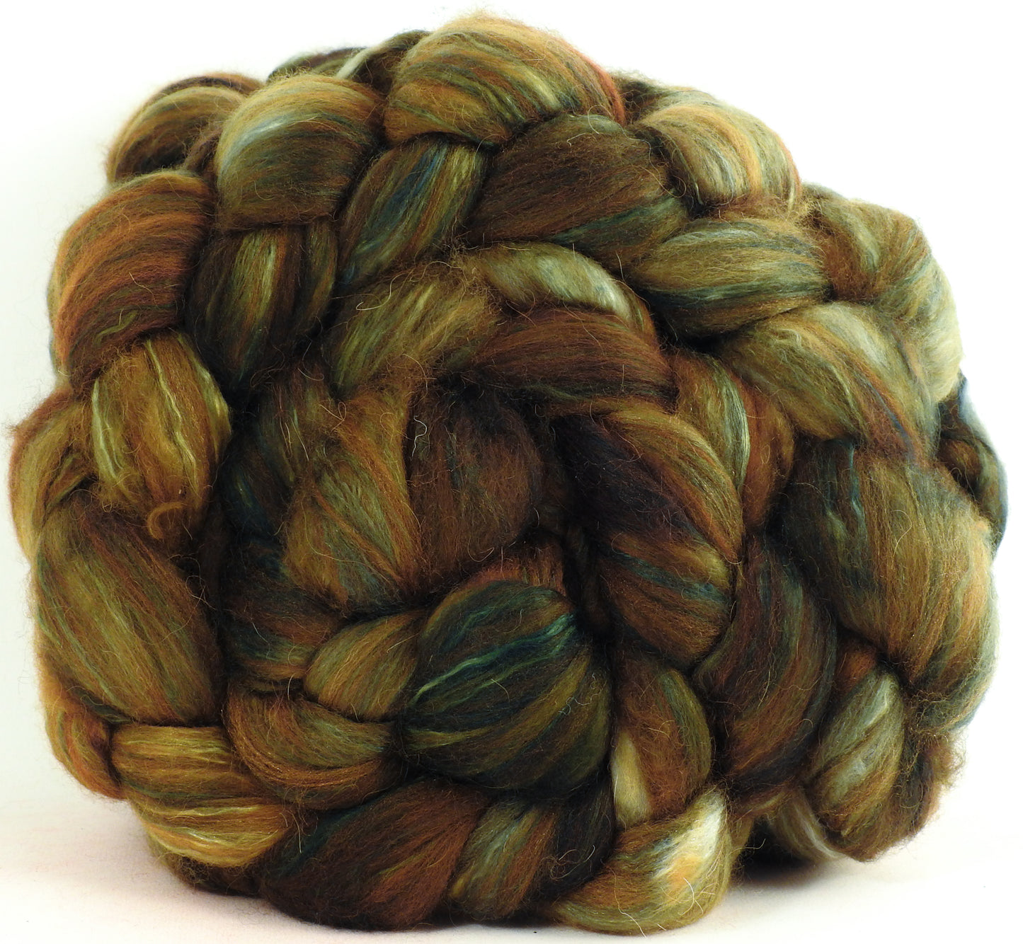 Bracken (5.6 oz) - Batt in a Braid #5- Merino/ Camel/ silk/ faux cashmere/ firestar (25/25/25/12/12)