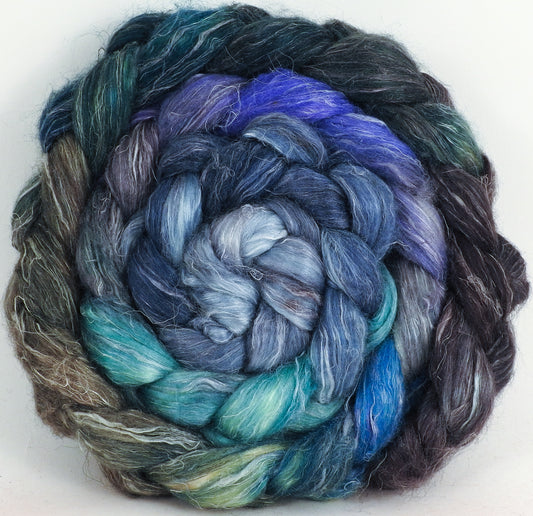 Hand dyed Tussah Silk / flax roving - Tempest - (65/35) - (5.1 oz.) - Inglenook Fibers