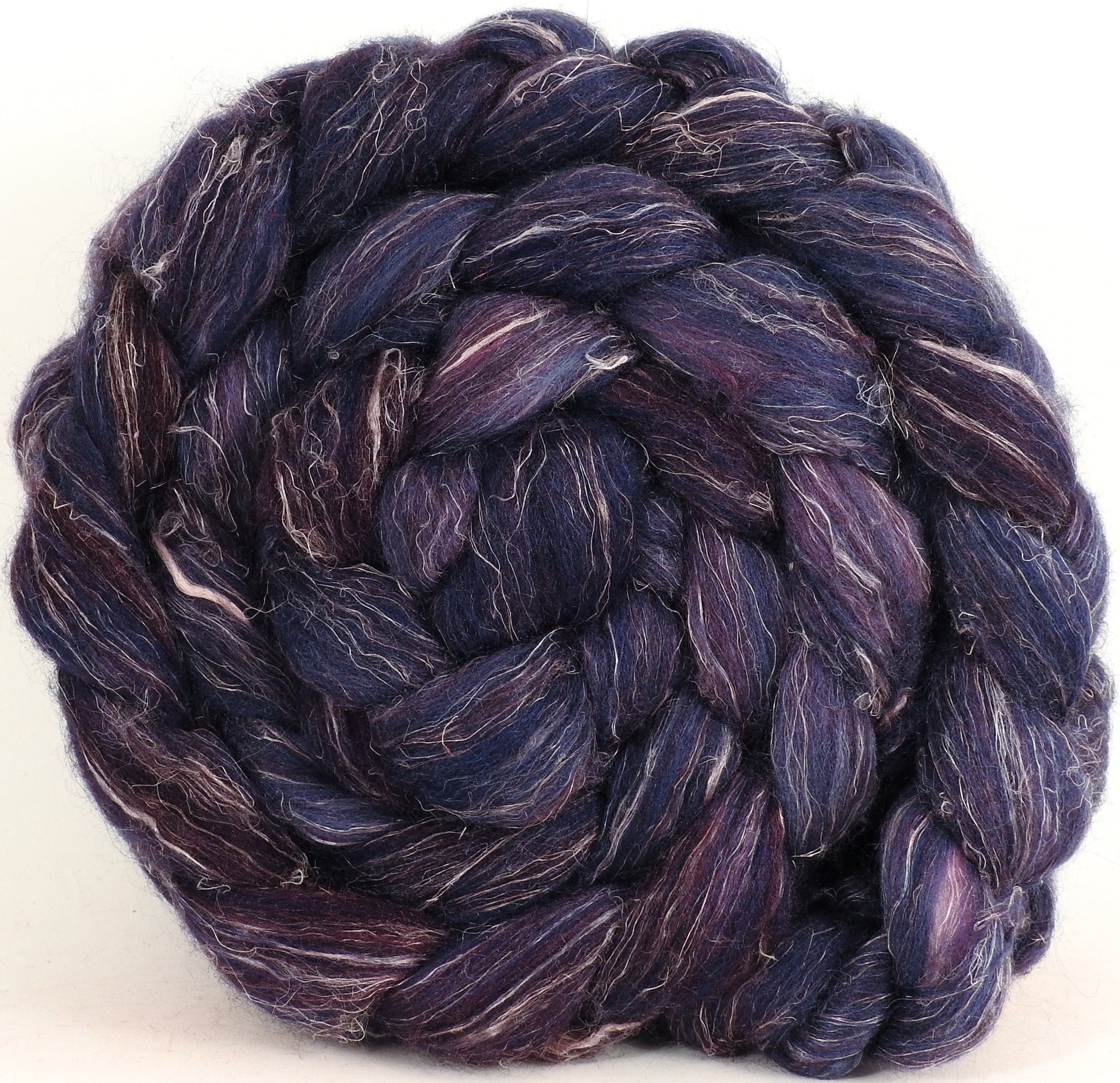 Batt in a Braid #3- Banshee - (5.2 oz) - Polwarth/ Tussah Silk/ Flax (40/40/20) - Inglenook Fibers