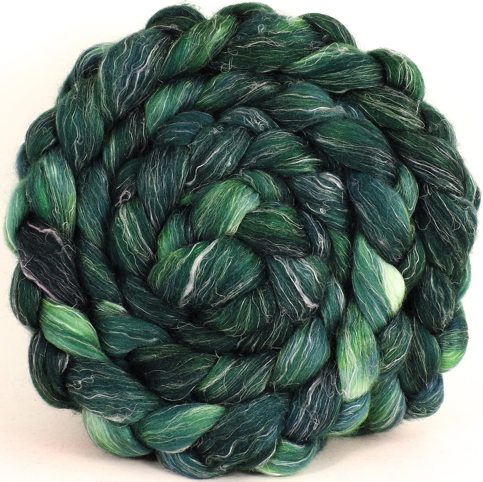 Batt in a Braid #3-Ivy- (6.4 oz) - Polwarth/ Tussah Silk/ Flax (40/40/20) - Inglenook Fibers