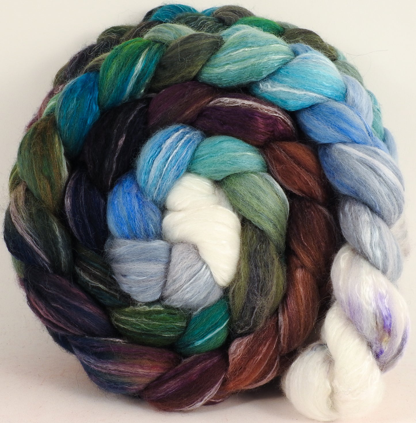 Batt in a Braid #45 -Sleigh Ride- Corriedale/Mulberry Silk/Rose Fiber (60/20/20) - Inglenook Fibers