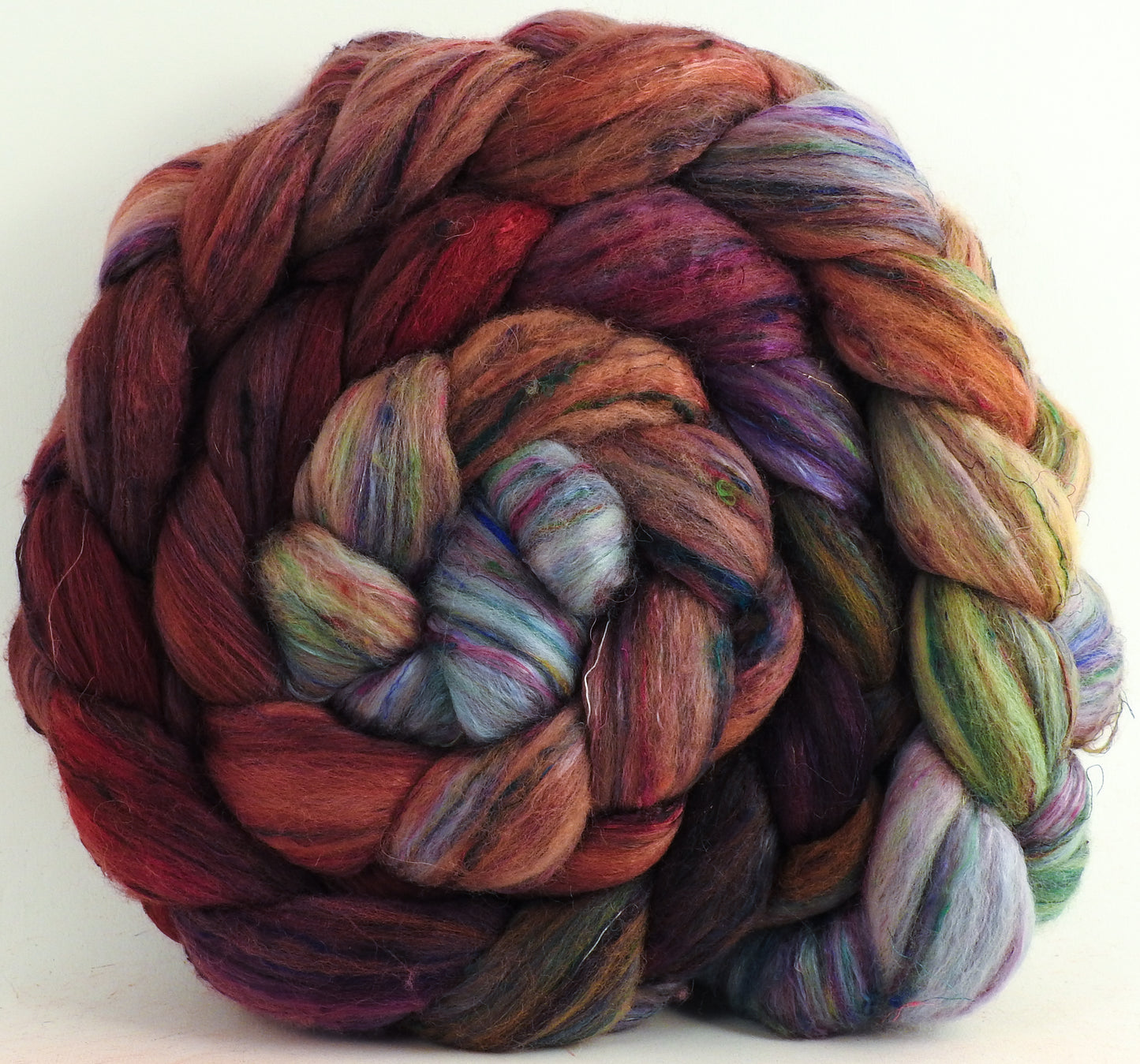 Icelandic Poppies (6.5 oz) - Batt in a Braid #39 -Falkland Merino/ Mulberry Silk / Sari Silk (50/25/25)