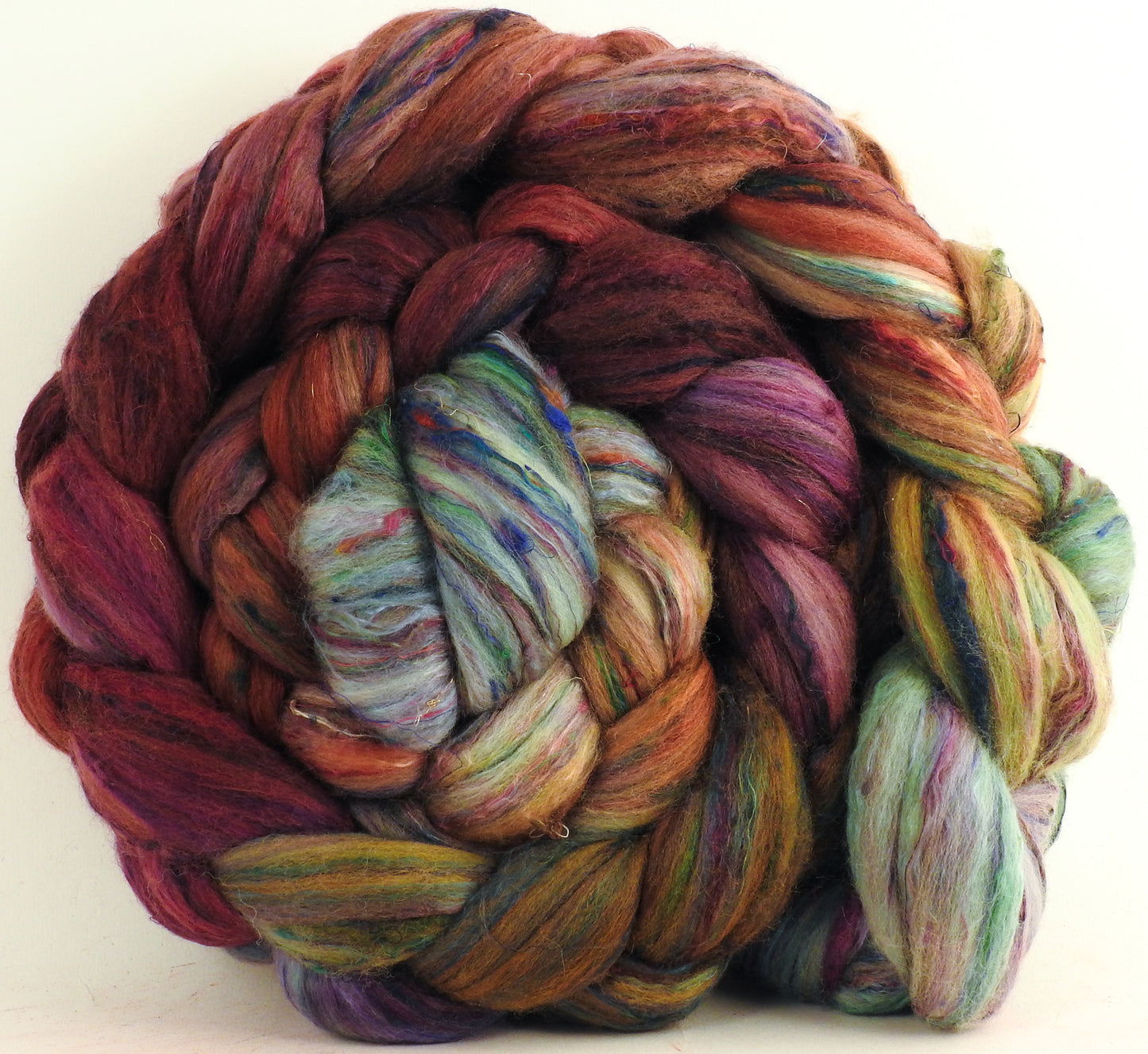 Icelandic Poppies (6.5 oz) - Batt in a Braid #39 -Falkland Merino/ Mulberry Silk / Sari Silk (50/25/25)