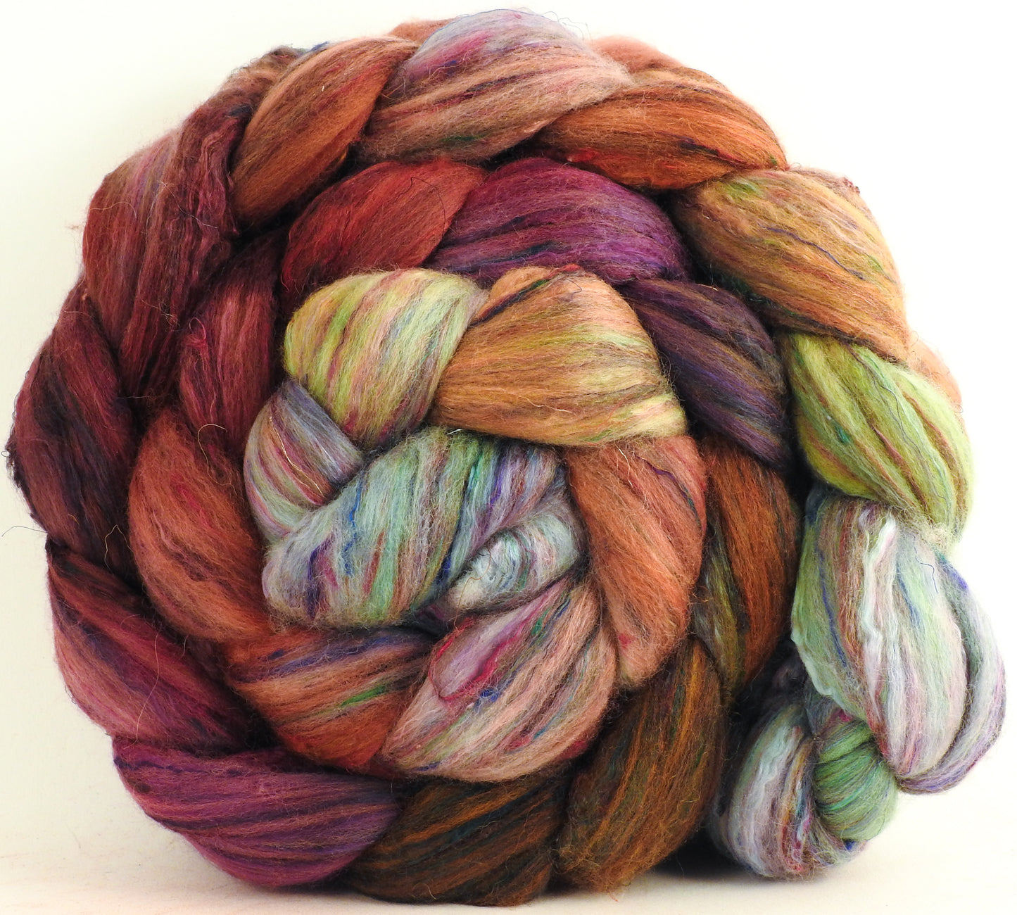 Icelandic Poppies (6.5 oz) - Batt in a Braid #39 -Falkland Merino/ Mulberry Silk / Sari Silk (50/25/25)