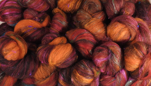 Sumac - Sticklebatts (4 oz.) - 30% Coopworth/Romney fleece, merino, rambouillet, silk, bamboo, silk noil - Inglenook Fibers