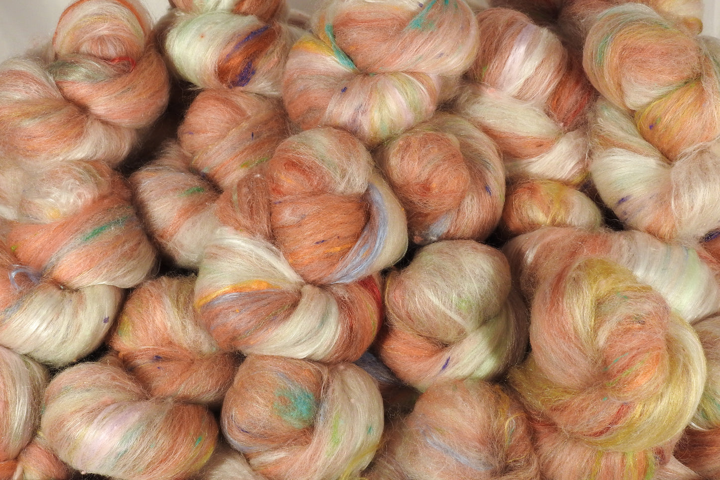 Cameo - Sticklebatts (3.9 oz.) - 30% Local Border Leicester fleece; merino, alpaca, pearl fiber, silk, bamboo, silk noil - Inglenook Fibers