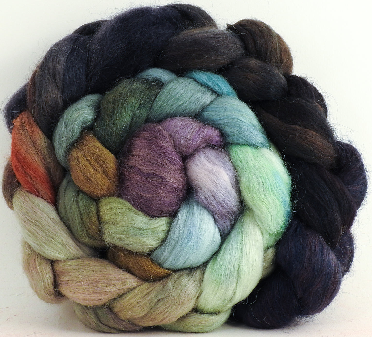 Downpour (6.5 oz) - Batt in a Braid #52- Wensleydale/ Mulberry silk/ Polwarth (60/25/15)