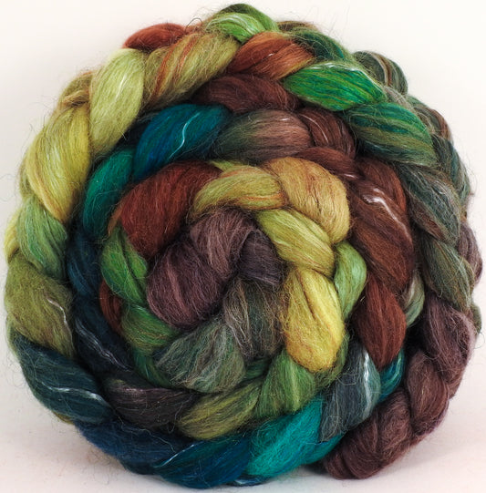 Batt in a Braid #31- Douglas Fir - (5.2 oz.) - Polwarth/ Mulberry Silk / Baby Alpaca / Rainbow Firestar/ Tencel( 40/25/15/10/10) - Inglenook Fibers