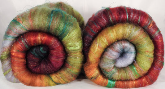 Turning Leaf - Roly Poly batts- 30% Bond fleece, merino, rambouillet, silk, bamboo, silk noil (angelina in the sparkle batts) - Inglenook Fibers