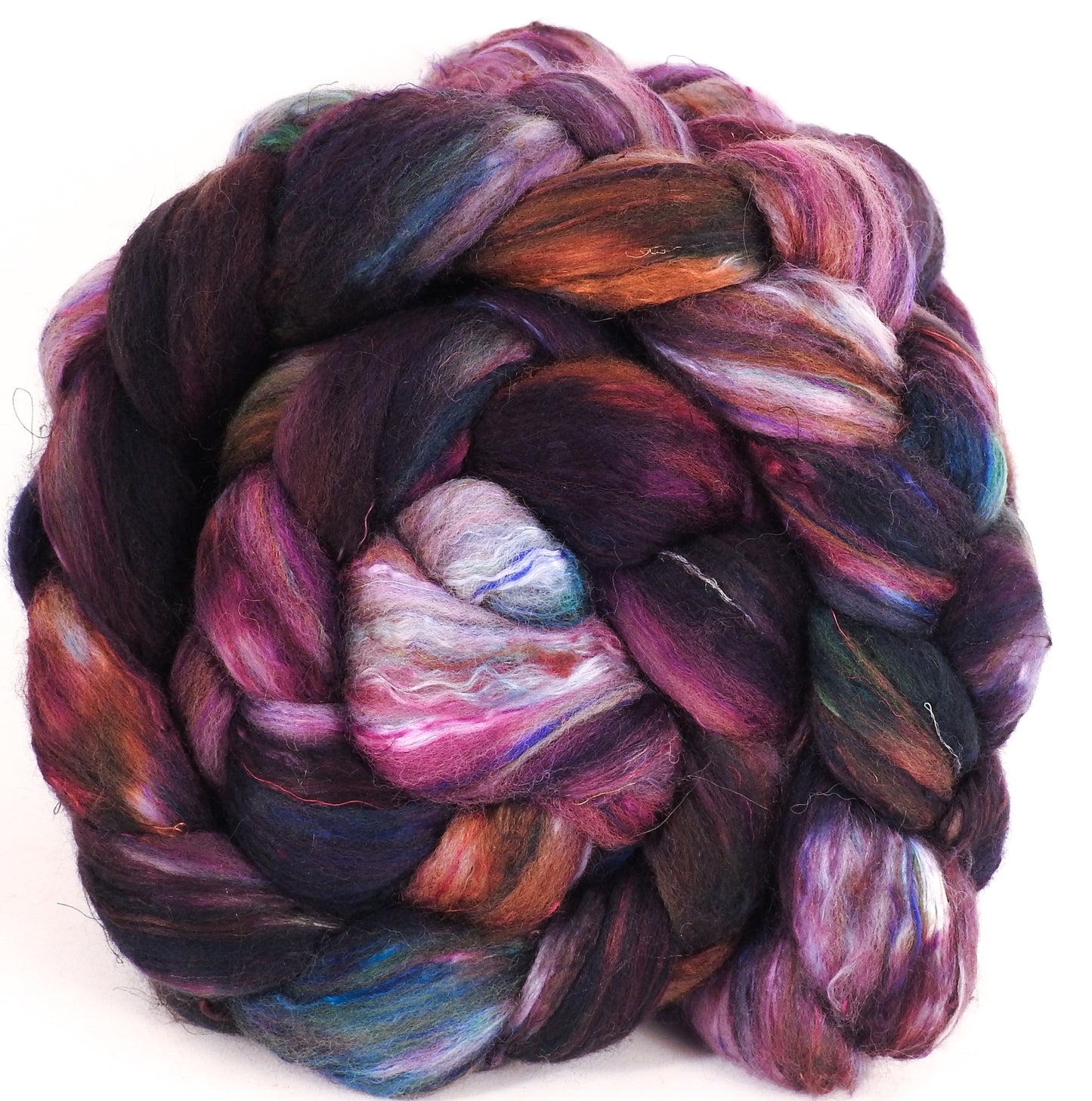 Batt in a Braid #39 - Singular 3 - Falkland Merino/ Mulberry Silk / Sari Silk (50/25/25) - Inglenook Fibers