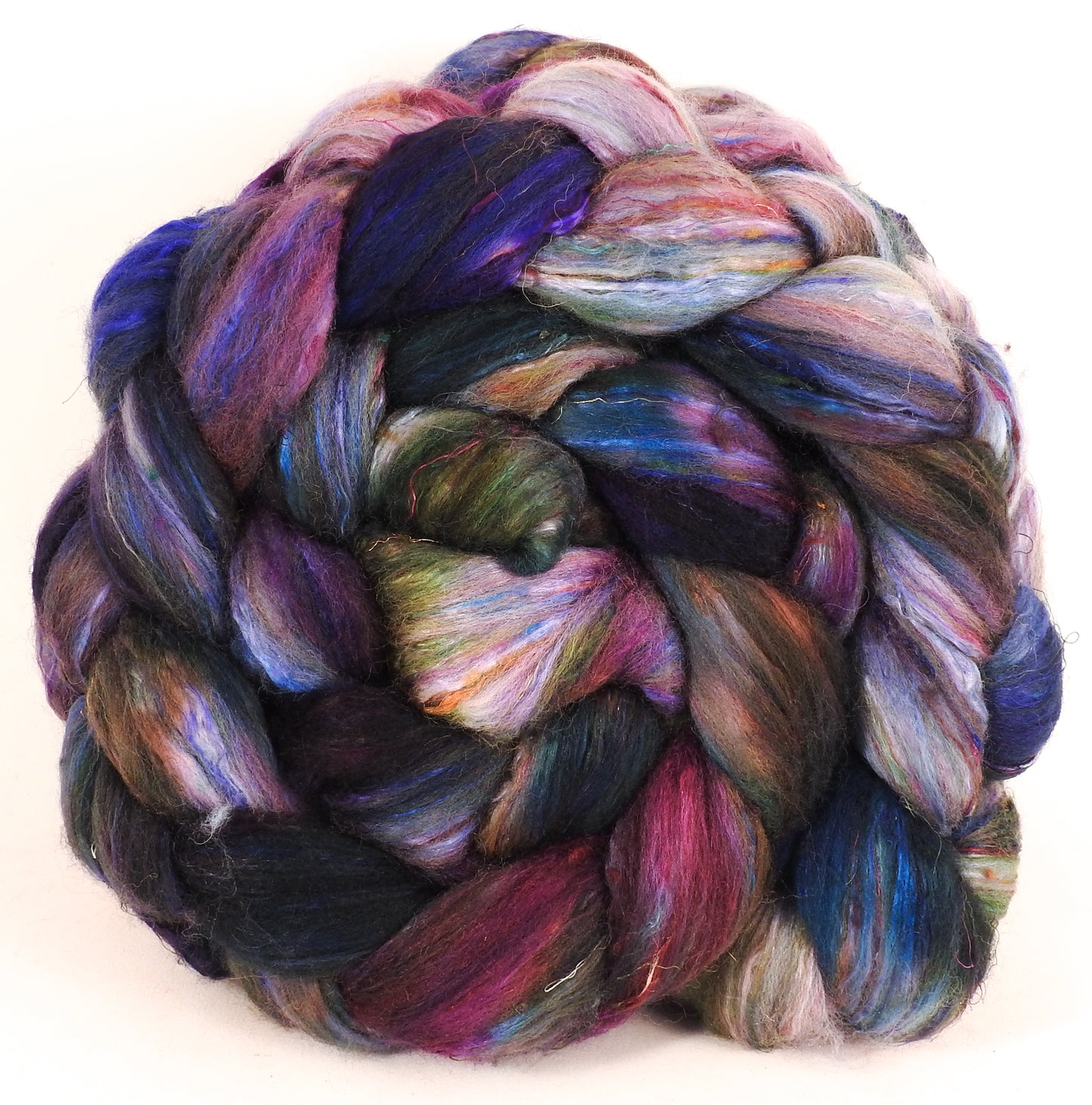 Batt in a Braid #39 - Singular 6 - Falkland Merino/ Mulberry Silk / Sari Silk (50/25/25) - Inglenook Fibers