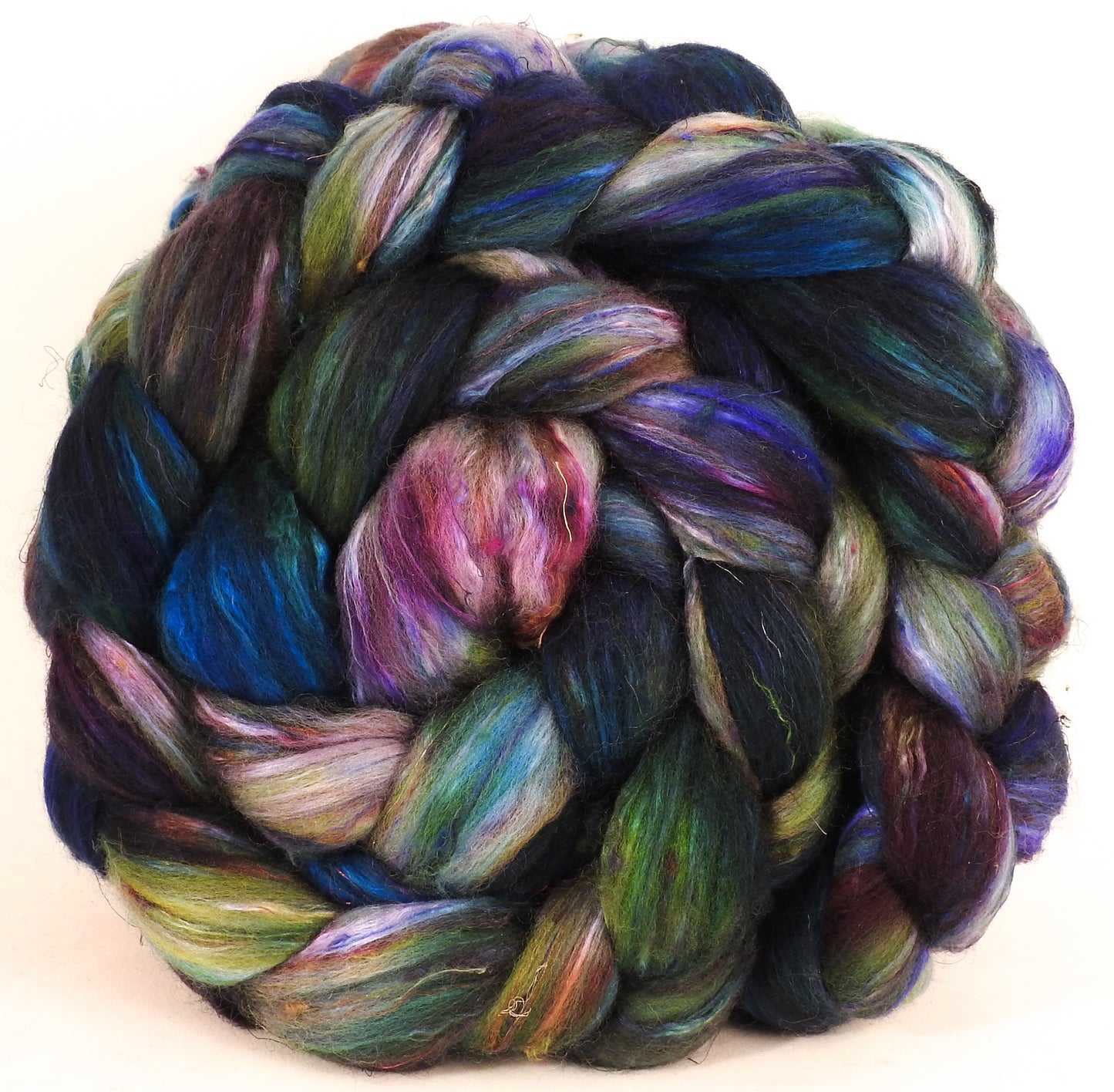 Batt in a Braid #39 - Singular 2 -(5.8 oz.) Falkland Merino/ Mulberry Silk / Sari Silk (50/25/25) - Inglenook Fibers