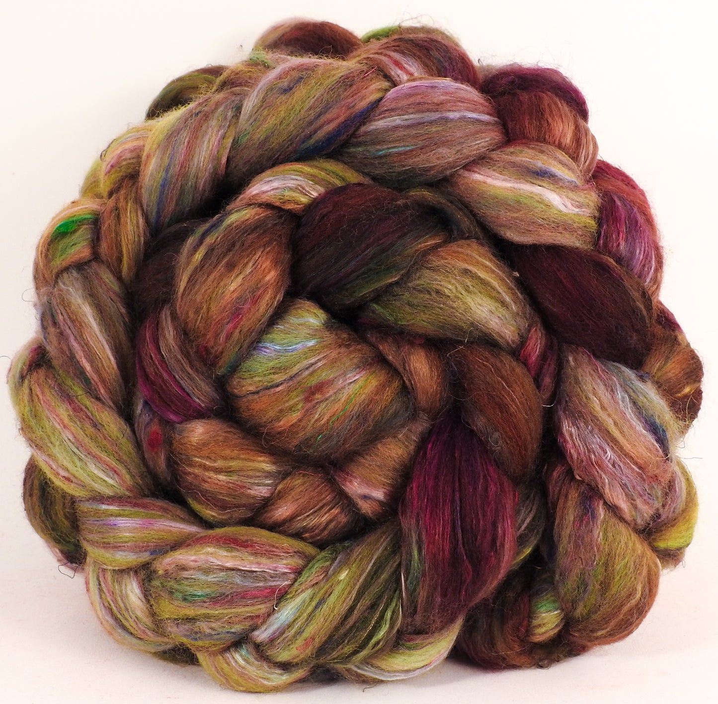 Batt in a Braid #39 - Singular 1 -(5.4 oz.) Falkland Merino/ Mulberry Silk / Sari Silk (50/25/25) - Inglenook Fibers