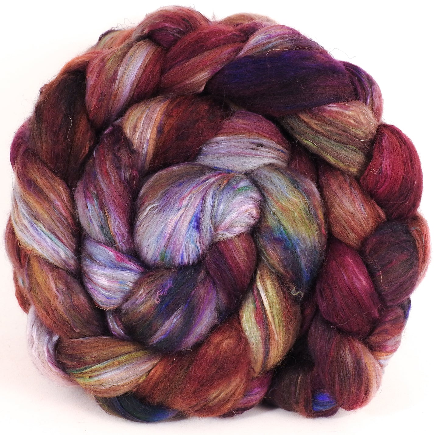 Batt in a Braid #39 - Singular 8 (5.7 oz) - Falkland Merino/ Mulberry Silk / Sari Silk (50/25/25) - Inglenook Fibers