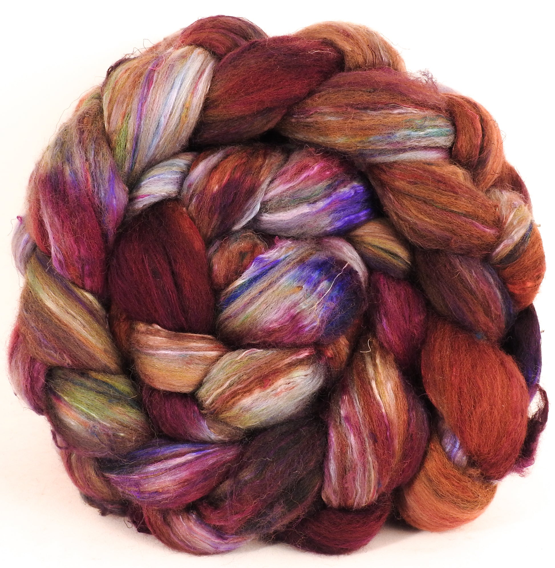 Batt in a Braid #39 - Singular 8 (5.7 oz) - Falkland Merino/ Mulberry Silk / Sari Silk (50/25/25) - Inglenook Fibers