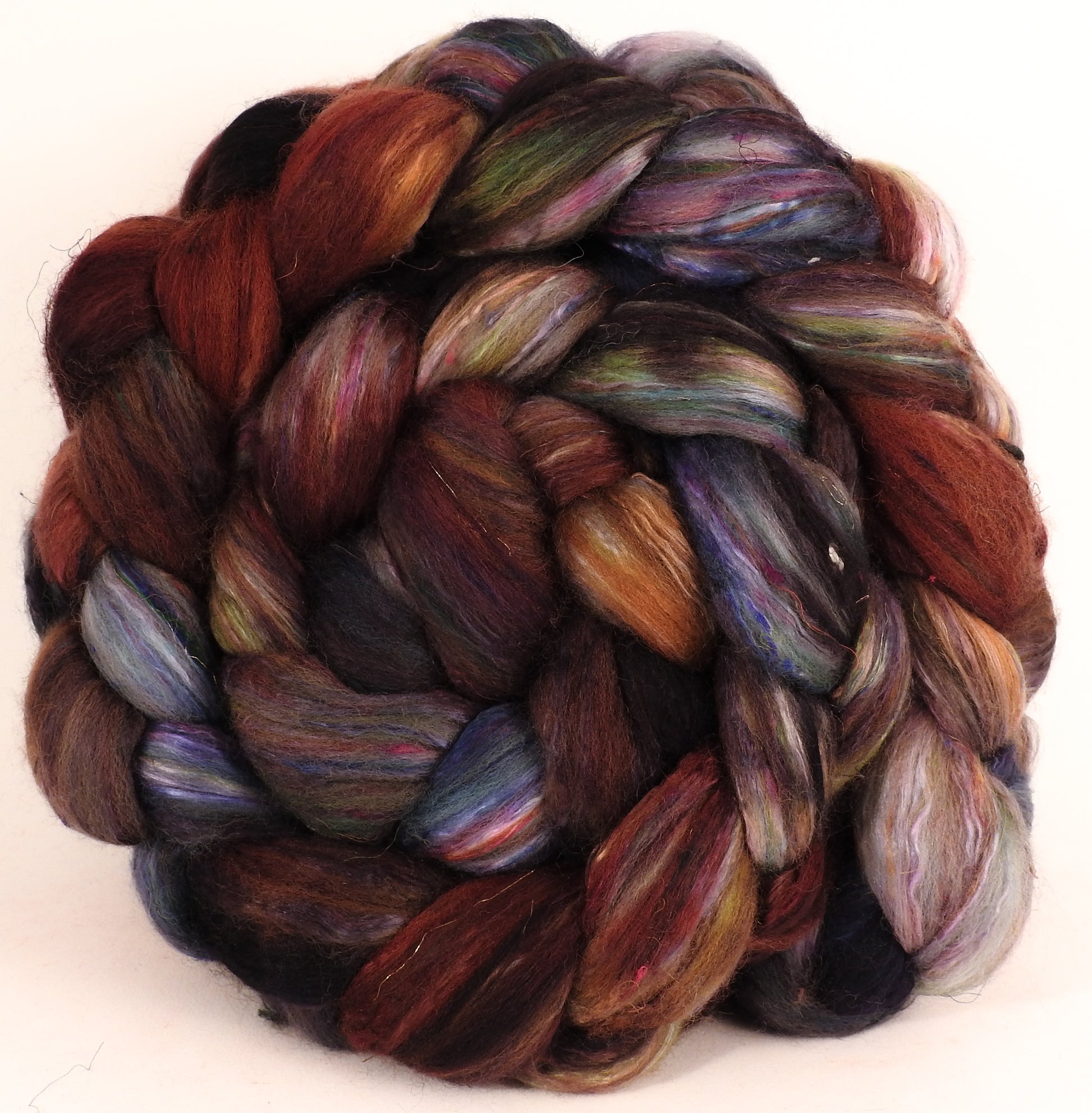 Batt in a Braid #39 - Walrus -(6.4 oz.) Falkland Merino/ Mulberry Silk / Sari Silk (50/25/25) - Inglenook Fibers