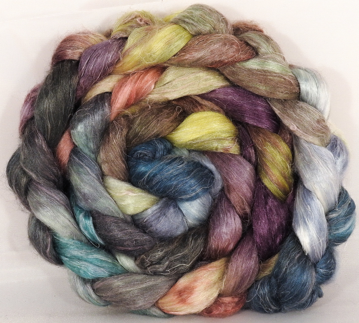 Tussah Silk / flax roving (65/35)- Pebble Mosaic - 5 oz. - Inglenook Fibers