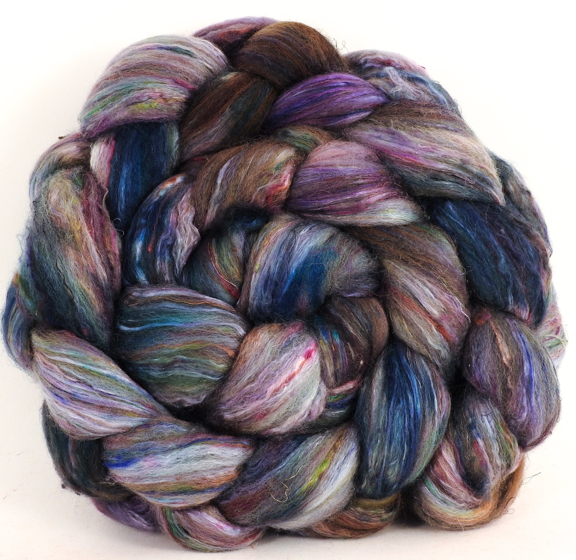 Batt in a Braid #39 - Oysters - Falkland Merino/ Mulberry Silk / Sari Silk (50/25/25) - Inglenook Fibers