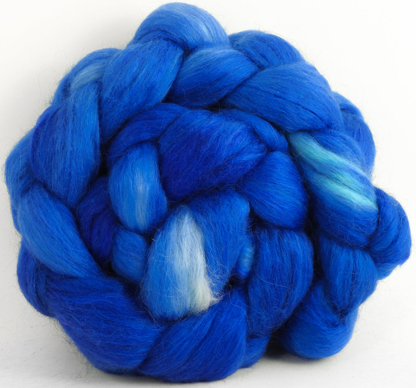 Nordic Blue (5.7 oz) - Batt in a Braid #52- Wensleydale/ Mulberry silk/ Polwarth (60/25/15)