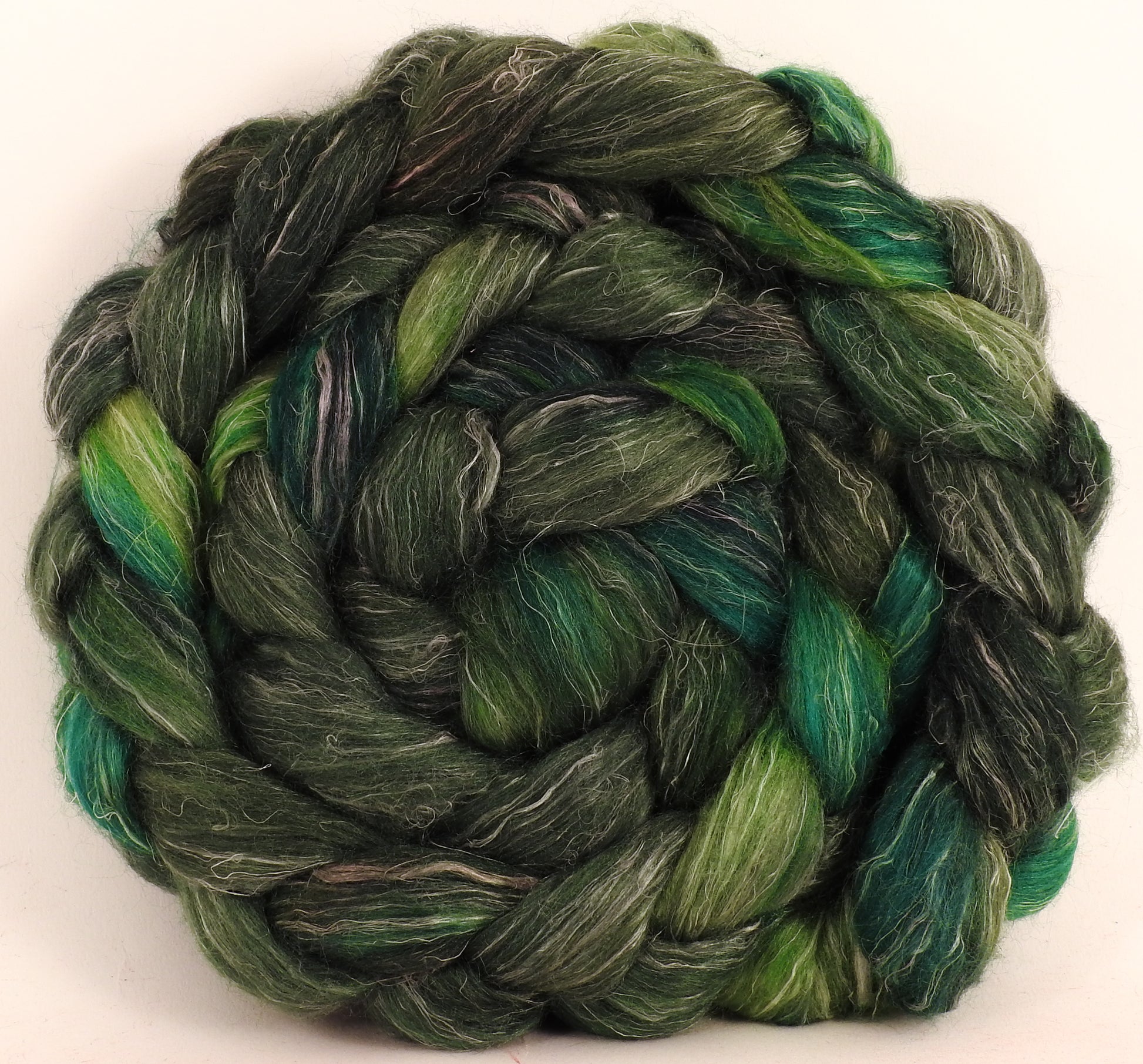 Hand dyed Tussah Silk / flax roving - (65/35) - (5 oz.) - Inglenook Fibers