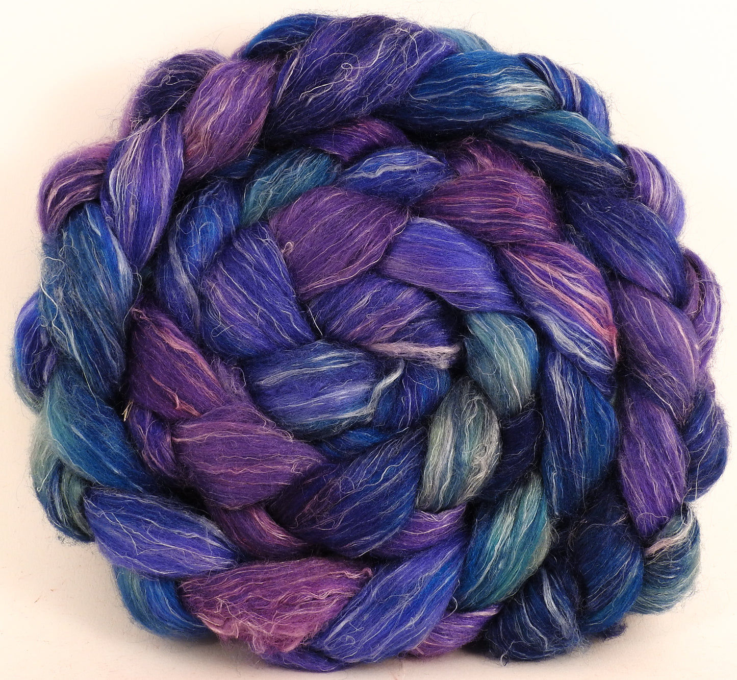 Hand dyed Tussah Silk / flax roving - (65/35) - (5.1 oz.) - Inglenook Fibers