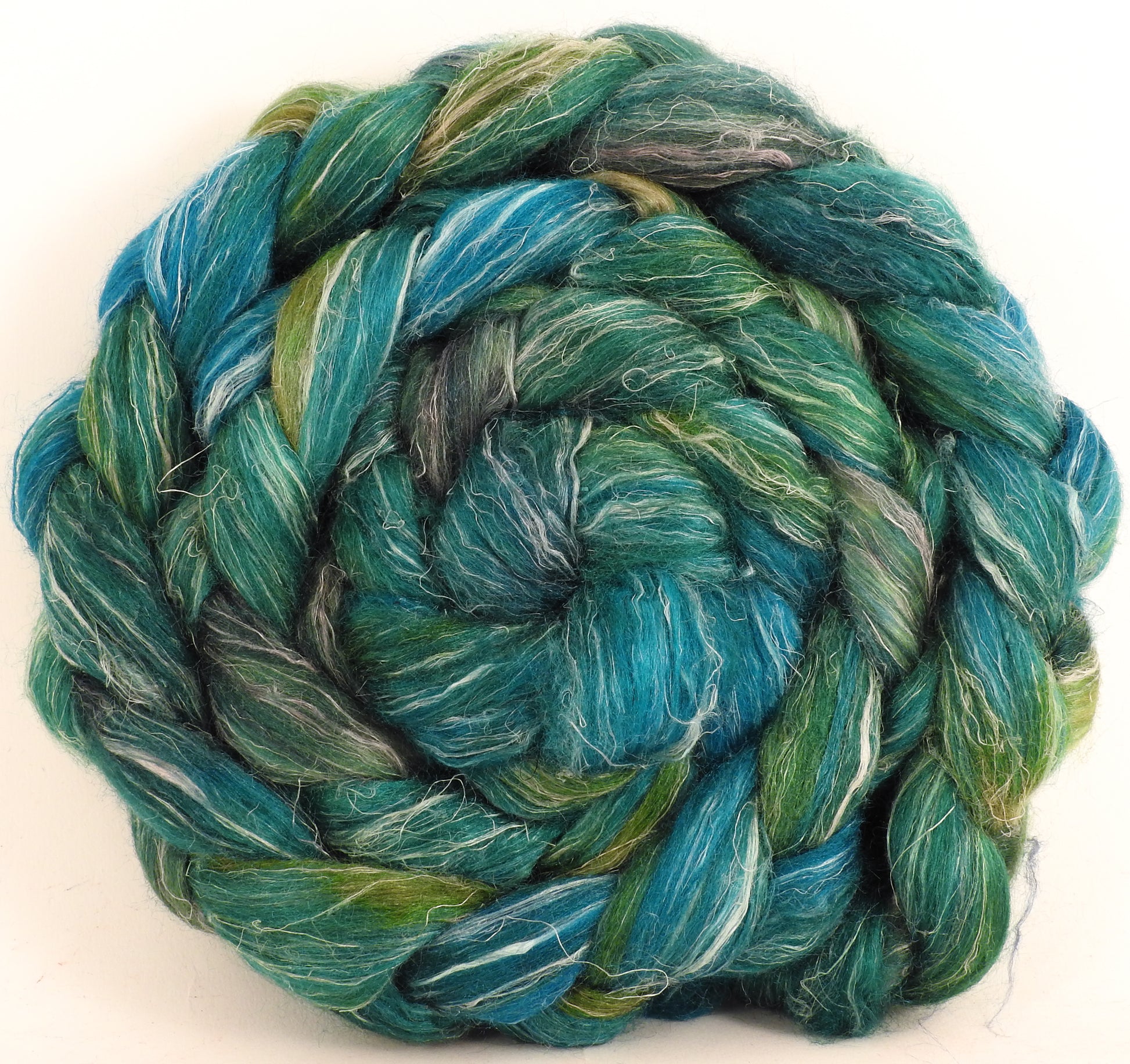 Hand dyed Tussah Silk / flax roving - (65/35) - (5.1 oz.) - Inglenook Fibers