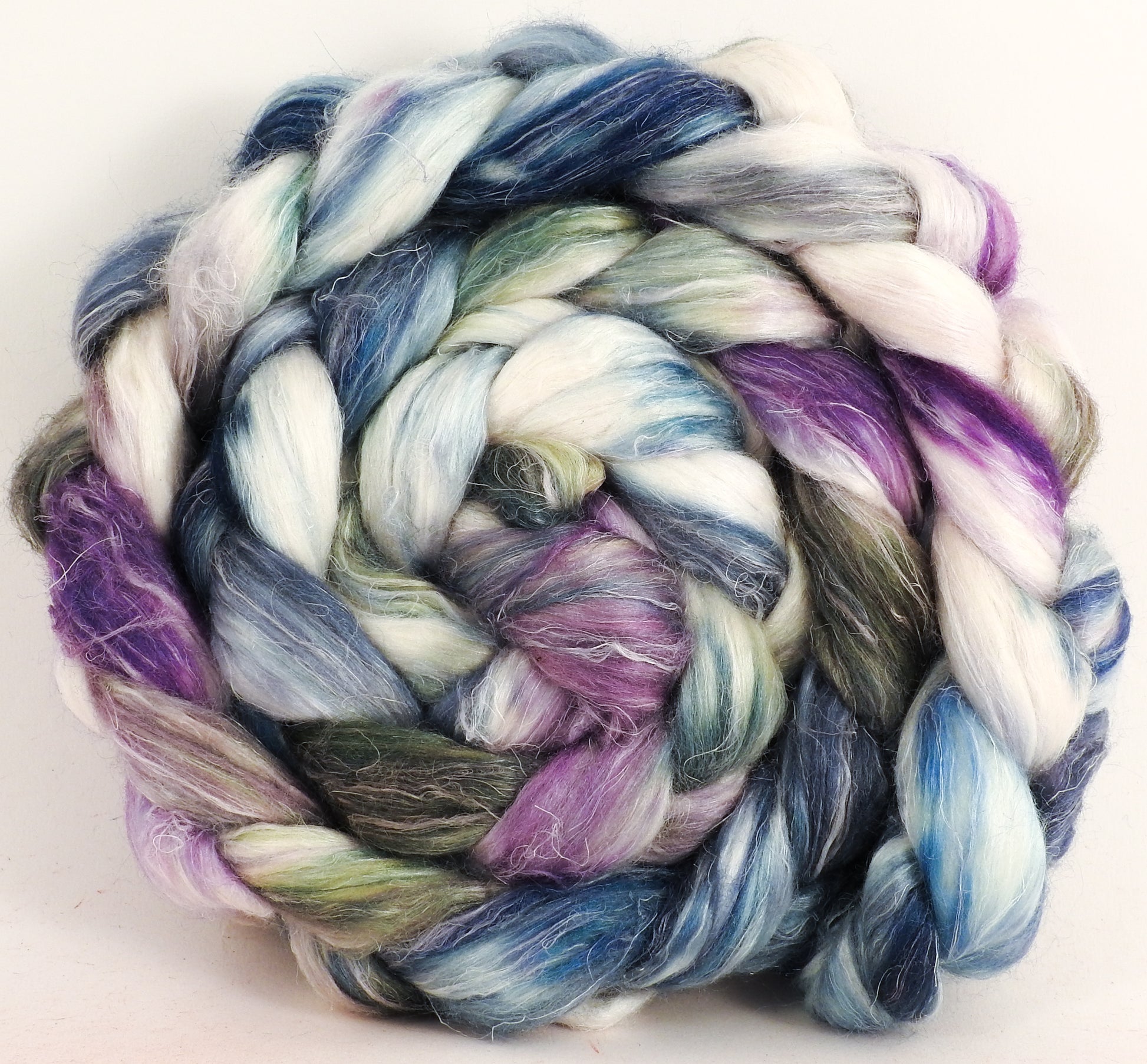 Hand dyed Tussah Silk / flax roving - (65/35) - Oysters - (5.1 oz.) - Inglenook Fibers