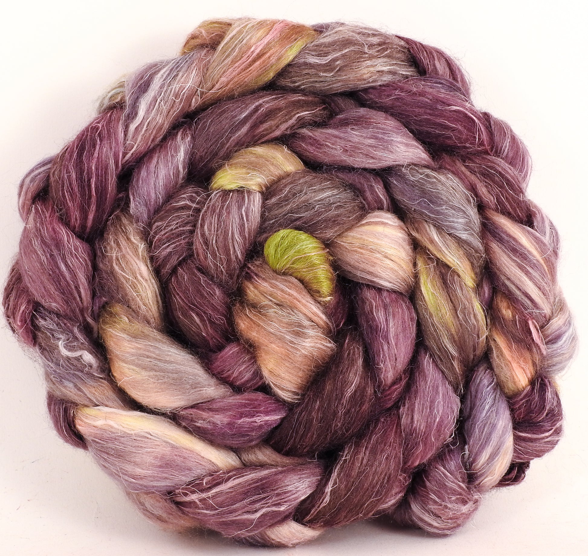 Hand dyed Tussah Silk / flax roving - (65/35) - (5.2 oz.) - Inglenook Fibers