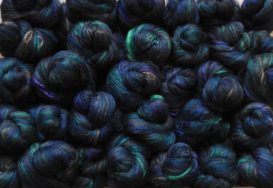 Stave Church -30% Targhee/Cormo/DorsetX fleece, 35% Dorset Horn Top, Cheviot Roving, 15% Kid Mohair top, 20% silk, bamboo