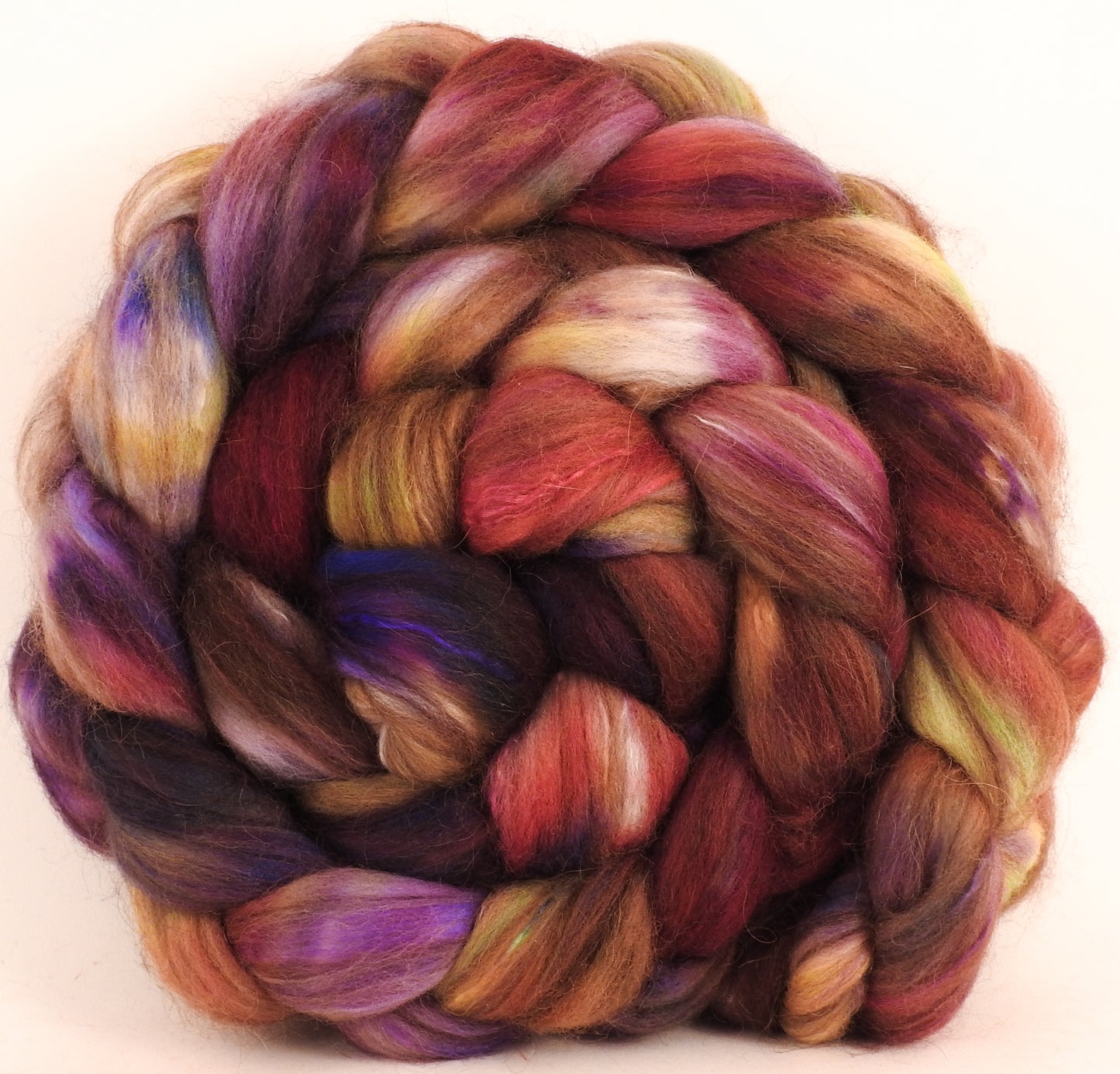 Hand dyed top for spinning -Moscato - 18.5 mic merino/ camel/ brown alpaca/ mulberry silk/ (40/20/20/20) - Inglenook Fibers