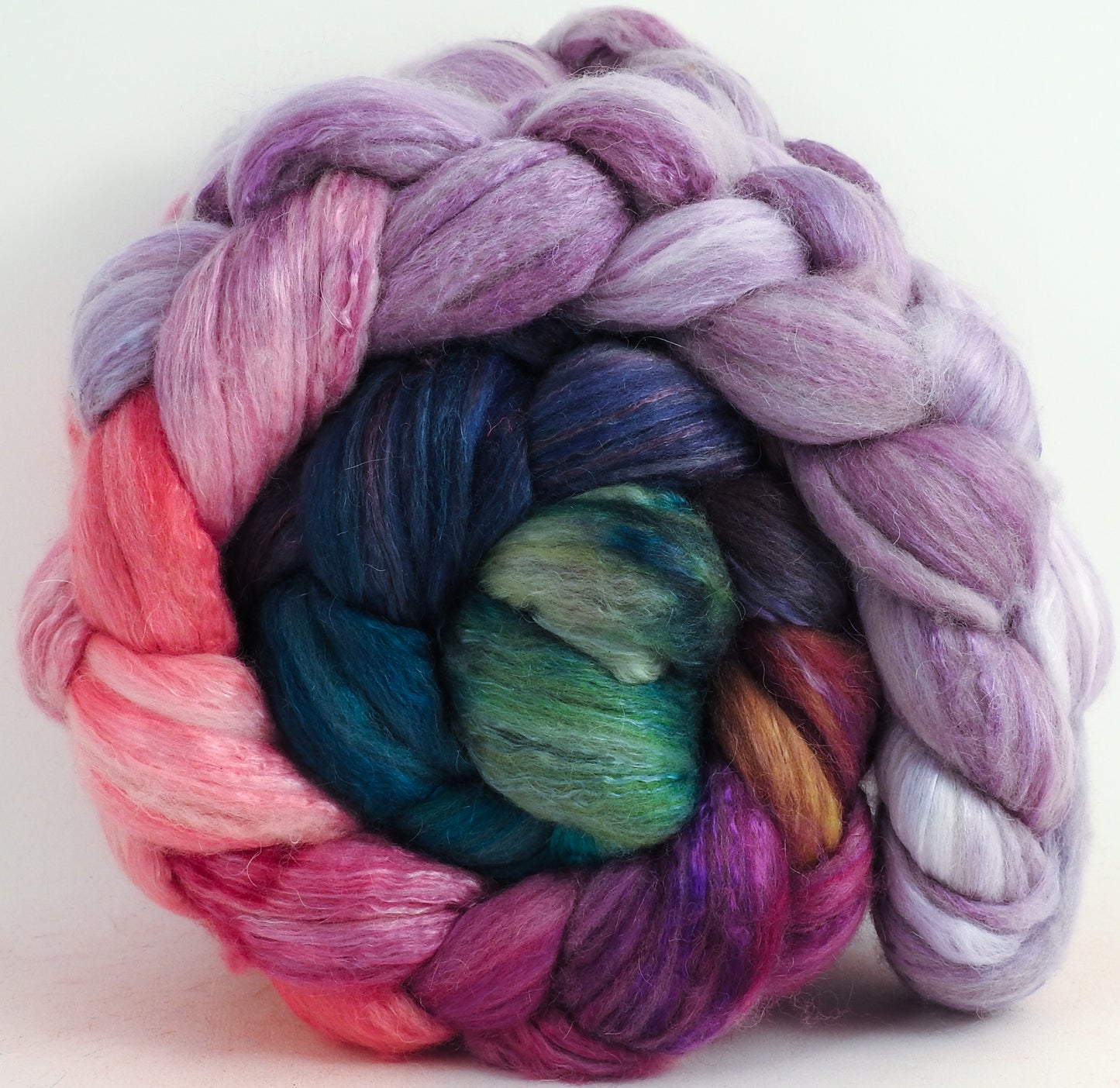 Color Me Happy (5.3 oz) - Batt in a Braid #5- Merino/ Camel/ silk/ faux cashmere/ firestar (25/25/25/12/12)