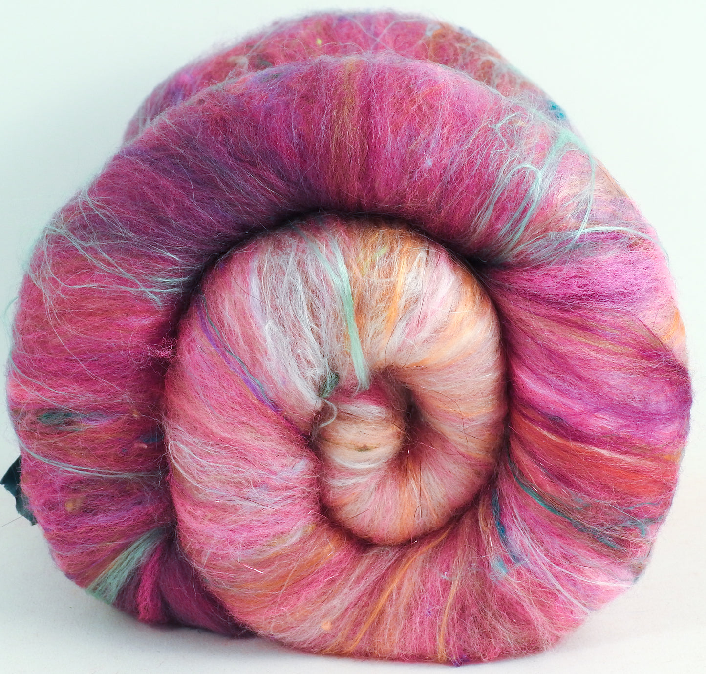 Pink Horizon (3.6 oz) - Roly-Poly Batts- 30% Bond Fleece, Superfine merino,  Polwarth, silk, bamboo, silk noil, angelina