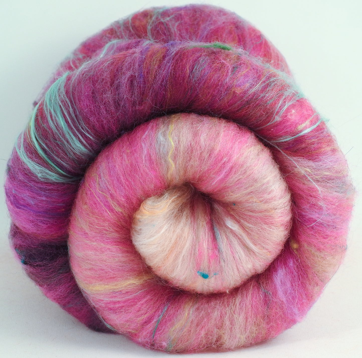 Pink Horizon (3.6 oz) - Roly-Poly Batts- 30% Bond Fleece, Superfine merino,  Polwarth, silk, bamboo, silk noil, angelina