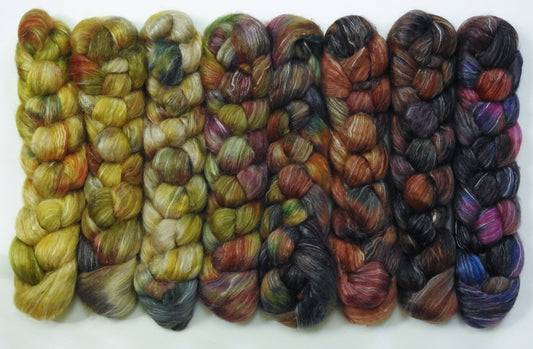 Flight of the Bumblebee Set (10.8 oz) Batt in a Braid #57- Camel/Baby Alpaca/Mint fiber  (50/25/25)