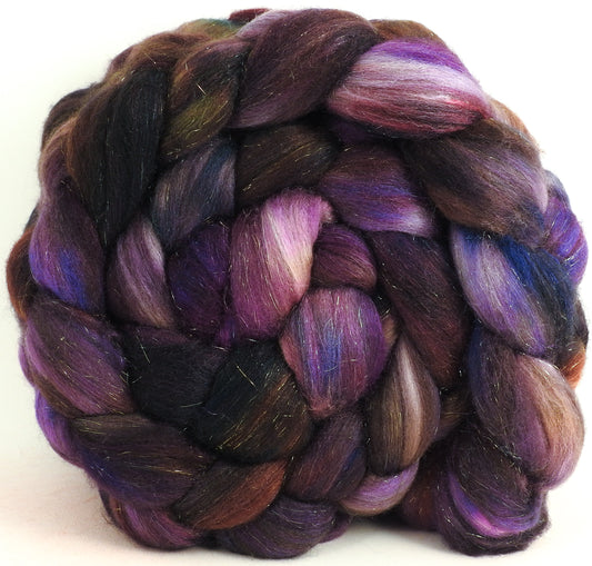 Rum Raisin- Batt in a Braid #53- YAK/ Tussah silk/ Superfine Merino/Gold Stellina(30/30/30/10)