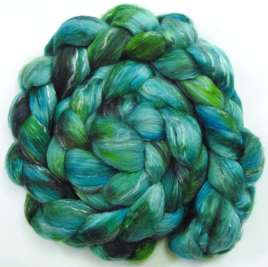 Scuba Diving (5.4 oz) - Batt in a Braid #31 - Polwarth/ Mulberry Silk / Baby Alpaca / Rainbow Firestar/ Tencel( 40/25/15/10/10)