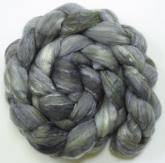 Silver Spoon (5.3 oz) - Batt in a Braid #31 - Polwarth/ Mulberry Silk / Baby Alpaca / Rainbow Firestar/ Tencel( 40/25/15/10/10)