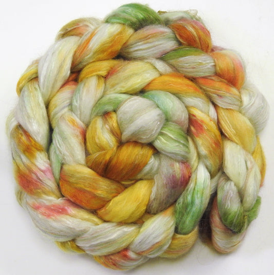 Sorbet (5.5 oz) - Batt in a Braid #31 - Polwarth/ Mulberry Silk / Baby Alpaca / Rainbow Firestar/ Tencel( 40/25/15/10/10)