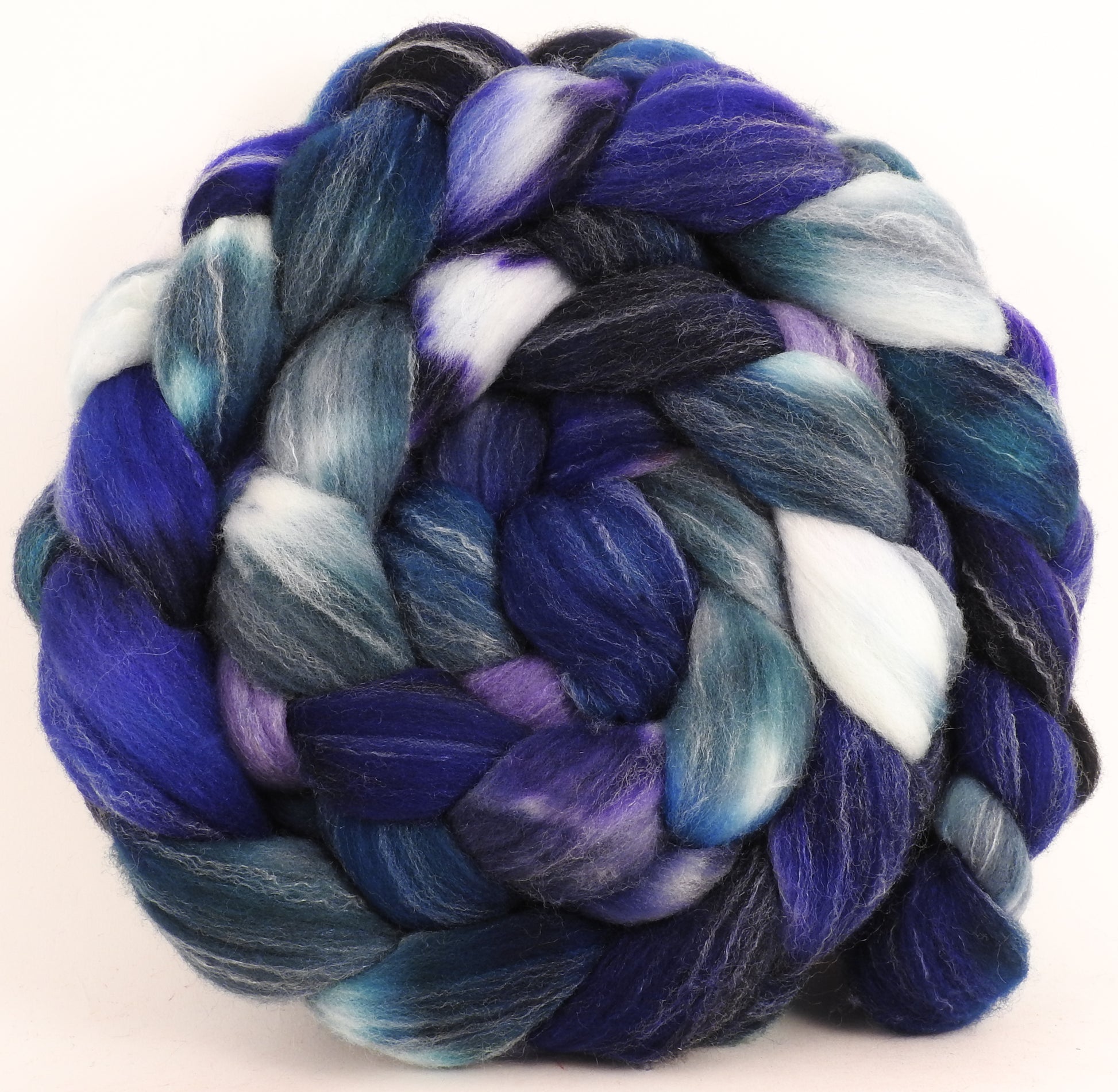 Hand dyed top for spinning - Blue Jay - Targhee/silk/ bamboo (80/10/10) - Inglenook Fibers