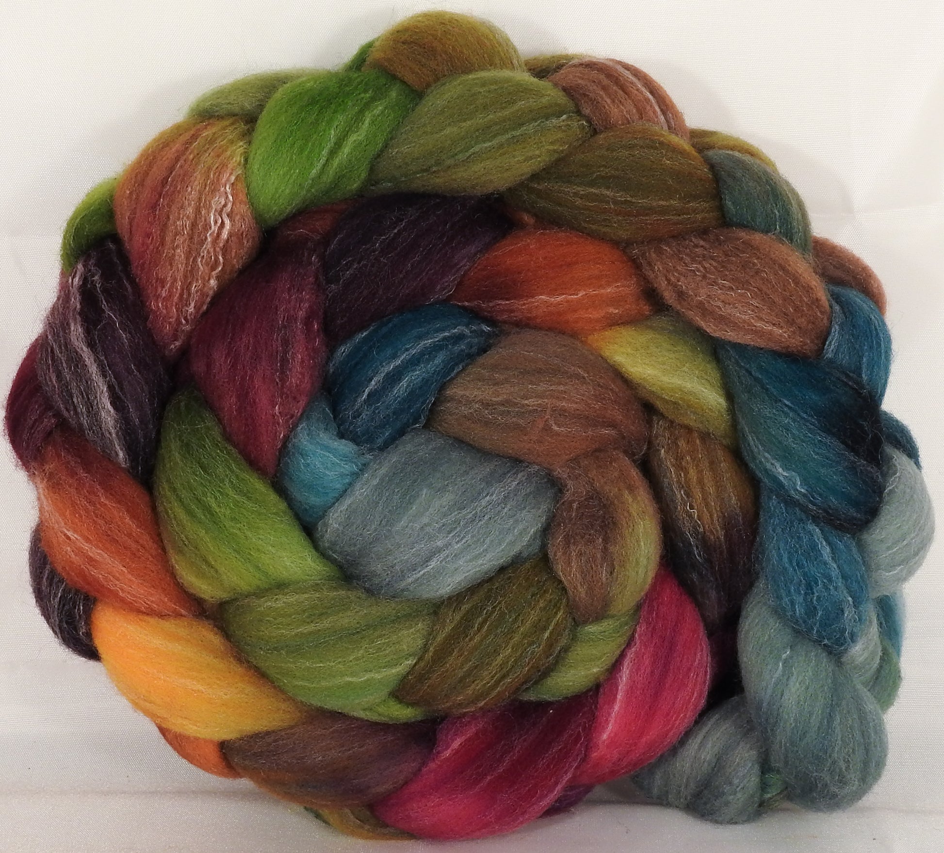 Hand dyed top for spinning -Farm Stand- (5.2 oz.) Targhee/silk/ bamboo ( 80/10/10) - Inglenook Fibers