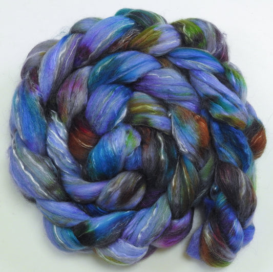 Spanish Bluebells (5.4 oz) - Batt in a Braid #31 - Polwarth/ Mulberry Silk / Baby Alpaca / Rainbow Firestar/ Tencel( 40/25/15/10/10)