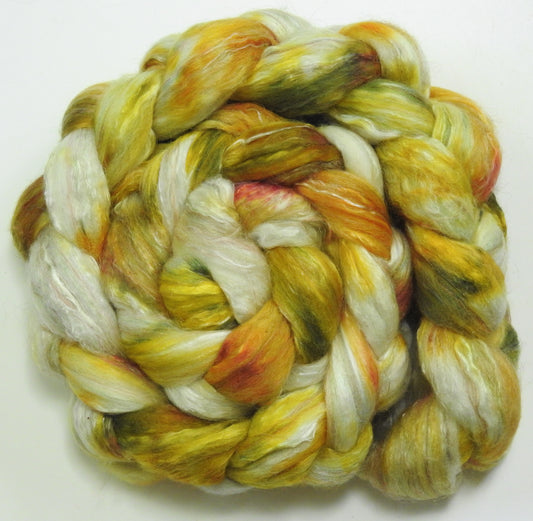 Daffodil (5.4 oz) - Batt in a Braid #31 - Polwarth/ Mulberry Silk / Baby Alpaca / Rainbow Firestar/ Tencel( 40/25/15/10/10)