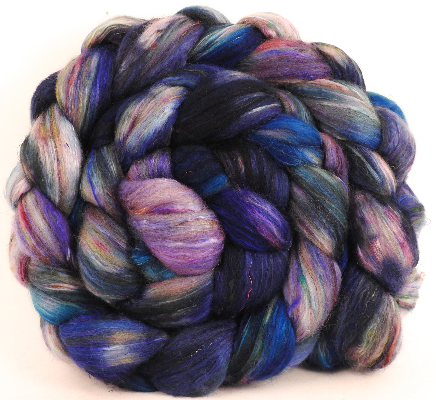 Batt in a Braid #39 -Blue Jay - Falkland Merino/ Mulberry Silk / Sari Silk (50/25/25) - Inglenook Fibers