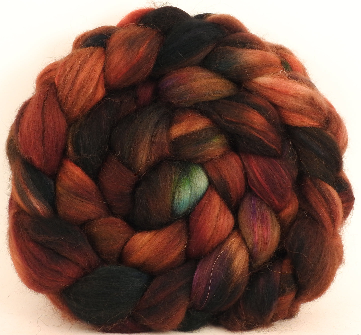 Hand dyed top for spinning -Embers- 18.5 mic merino/ camel/ brown alpaca/ mulberry silk/ (40/20/20/20) - Inglenook Fibers