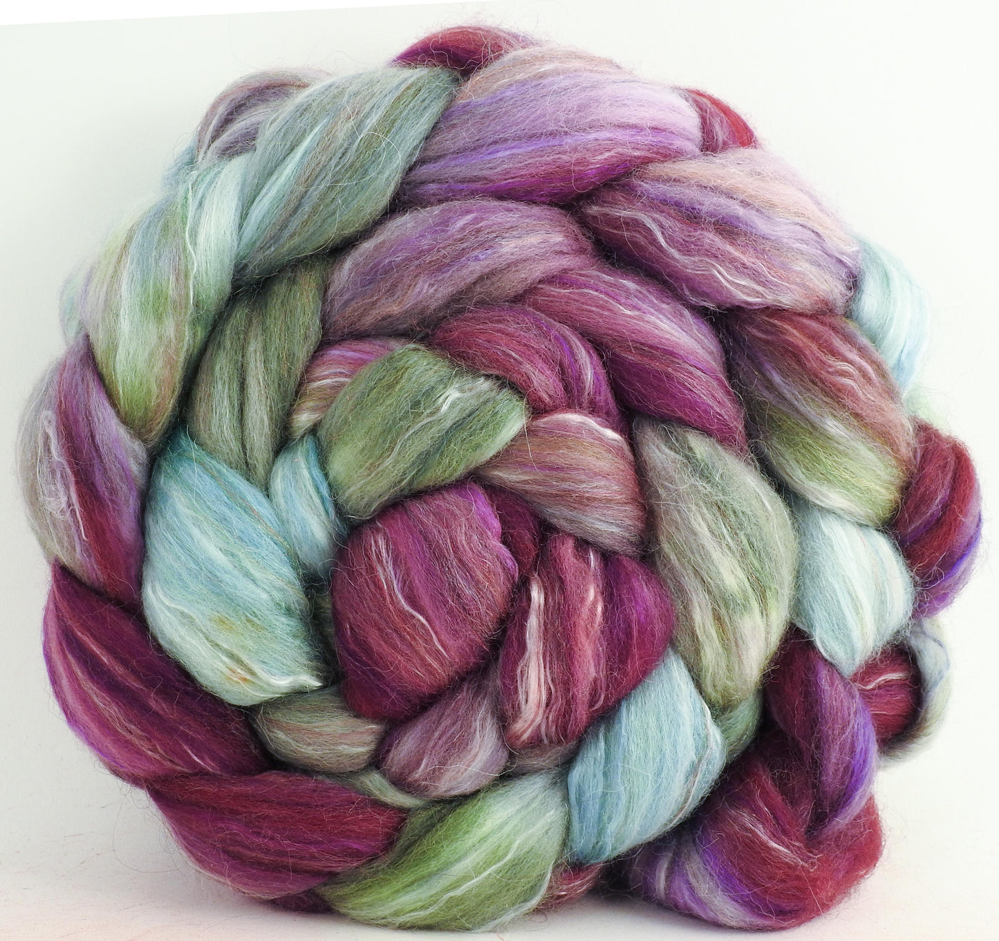 Lady Slipper (5.6 oz) - Batt in a Braid #31 - Polwarth/ Mulberry Silk / Baby Alpaca / Rainbow Firestar/ Tencel( 40/25/15/10/10)