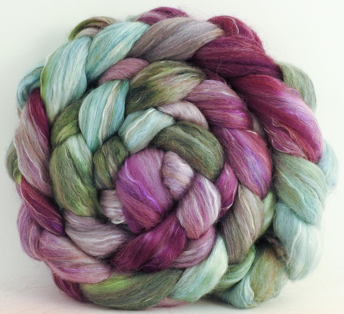 Lady Slipper (5.6 oz) - Batt in a Braid #31 - Polwarth/ Mulberry Silk / Baby Alpaca / Rainbow Firestar/ Tencel( 40/25/15/10/10)