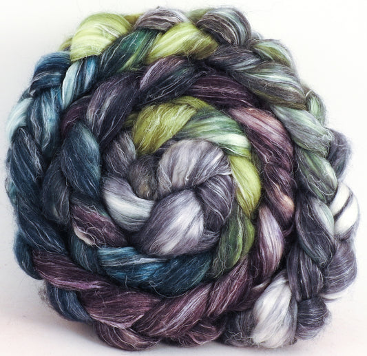 Hand dyed Tussah Silk / flax roving - Peppercorns -(65/35)- (5.4 oz.) - Inglenook Fibers
